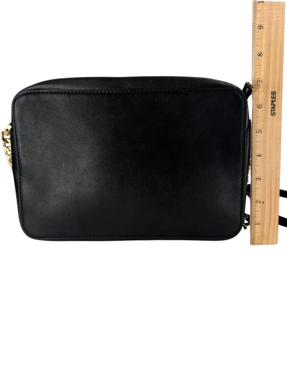 Michael Kors Black Leather Embossed Signature Gold Chain Jet Set Crossbody